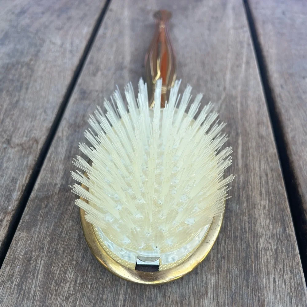 Vintage 70’s Vanity Hair Brush Lace Detail Gold Tone w/ Removable Brush Head